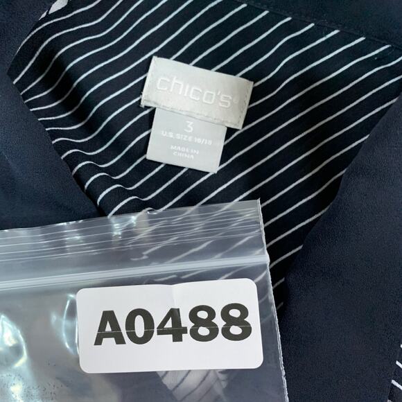 Chicos 18 Womens Patchwork Crepe Tunic Top Lightweight Crepe Fabric Geometric - Picture 3 of 11